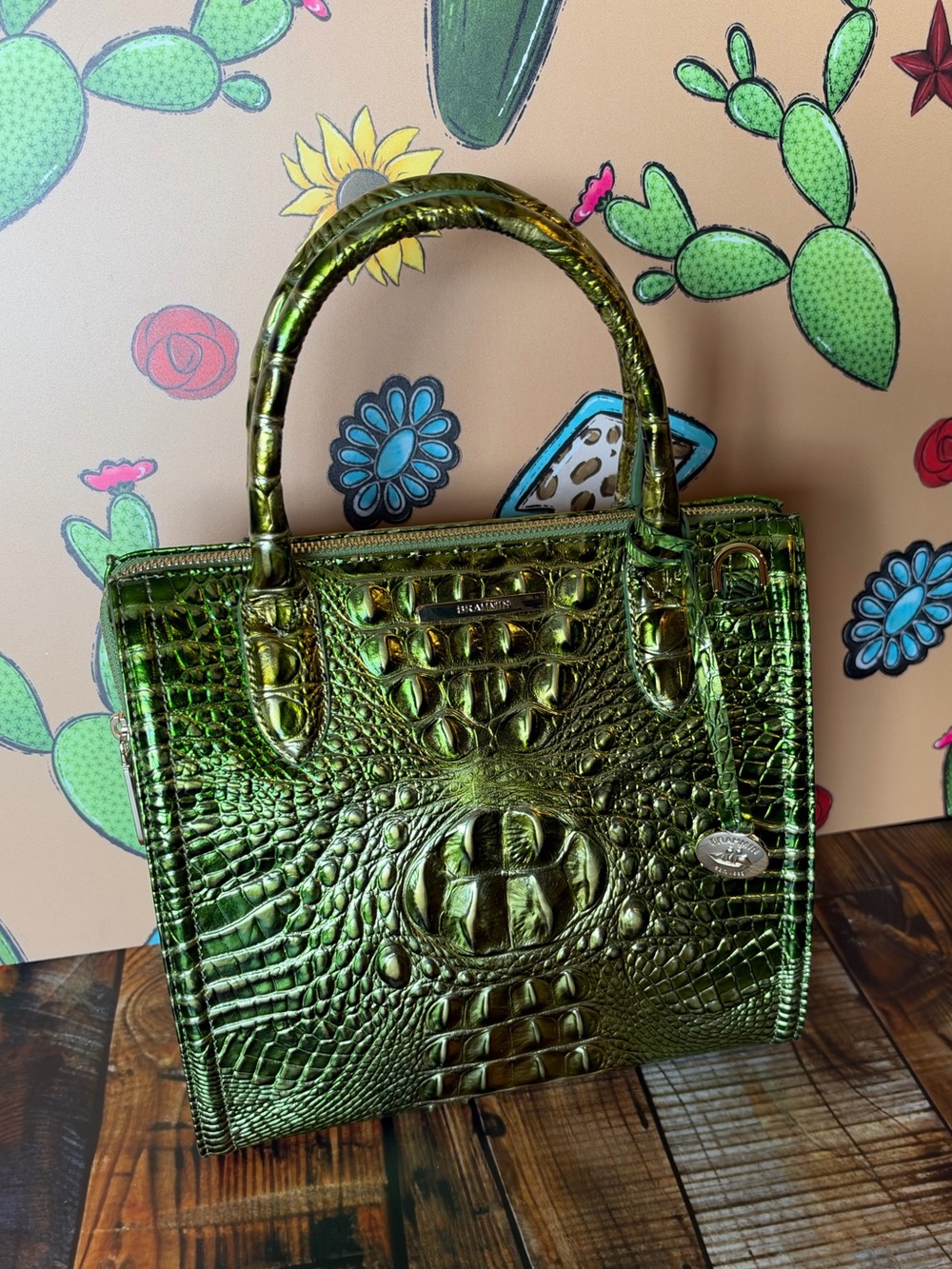 Last one! Price Firm! Brahmin Small Caroline cacti green Metallic - Picture 3 of 13